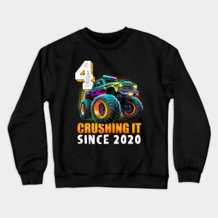 Monster Truck Year Old Boys 4th Birthday Party Born 2020 Crewneck Sweatshirt